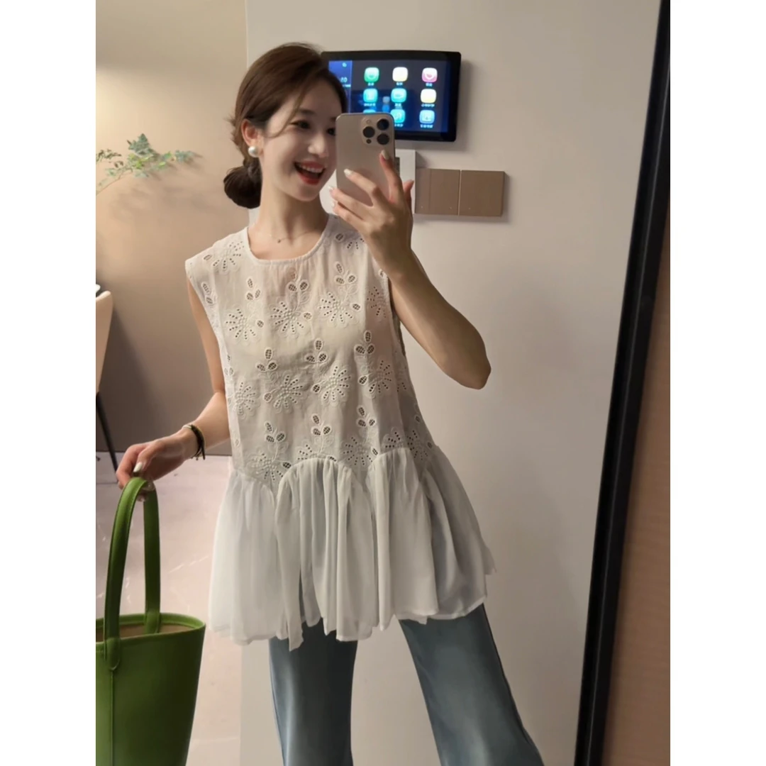 【漫花小衫】韩系甜美刺绣镂空设计感夏季背心上衣