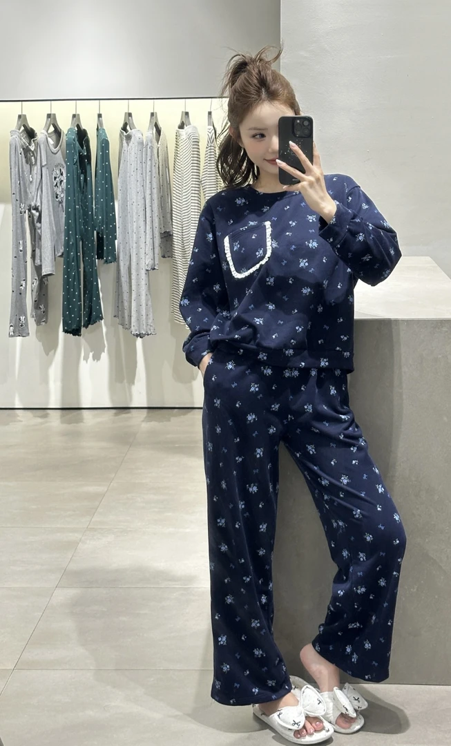 2025秋冬新款可外穿碎花长袖长裤家居服套装252353