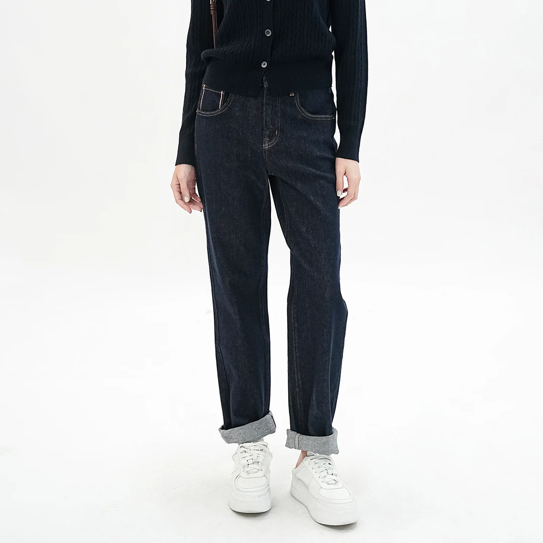 歌蒂诗2025春季新款时尚通勤简约百搭深色直筒牛仔裤女 3F11N3671