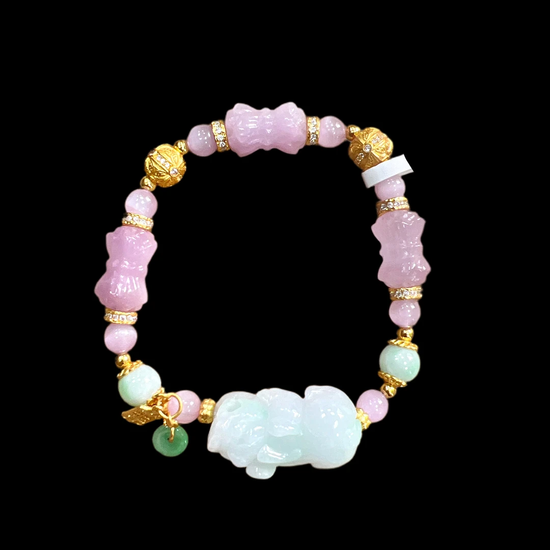 6516-翡翠➕紫锂辉手串孤品