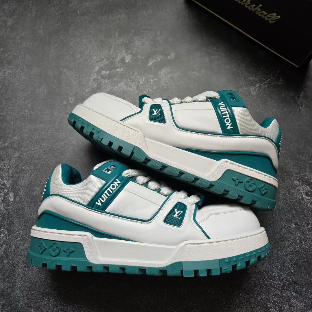 99新 LouisVuitton/路易威登 TRAINER MAXI 白绿胖丁 8码/42码 鞋