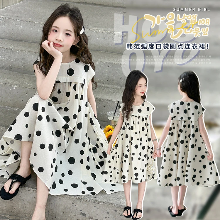 女童连衣裙夏季2025新款波点裙6-12岁15甜美中大童洋气女孩圆点薄
