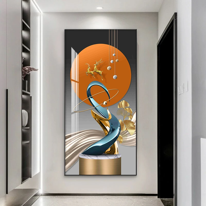 轻奢玄关装饰画现代简约客厅走廊过道挂画入户竖版大气高档墙壁画