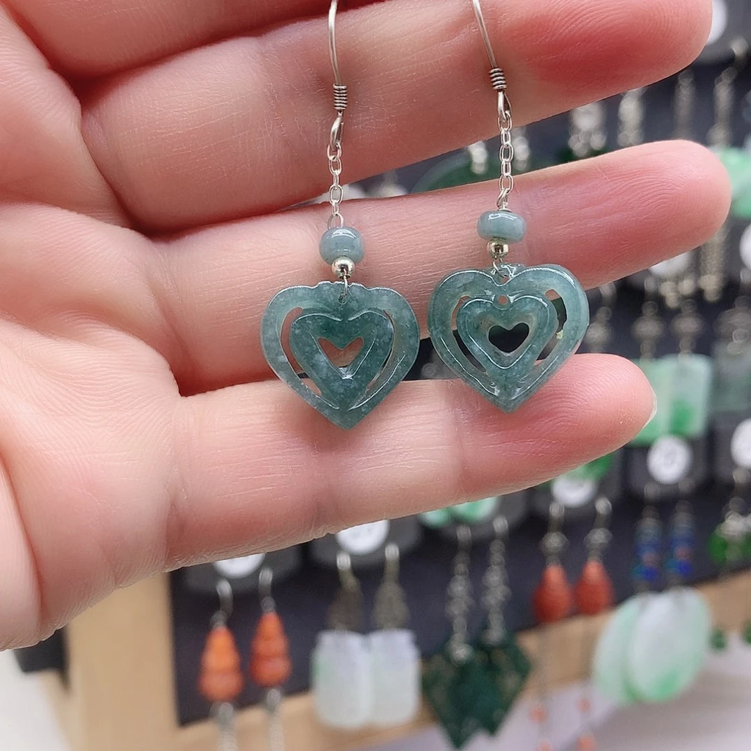 翡翠银S925镶嵌耳饰