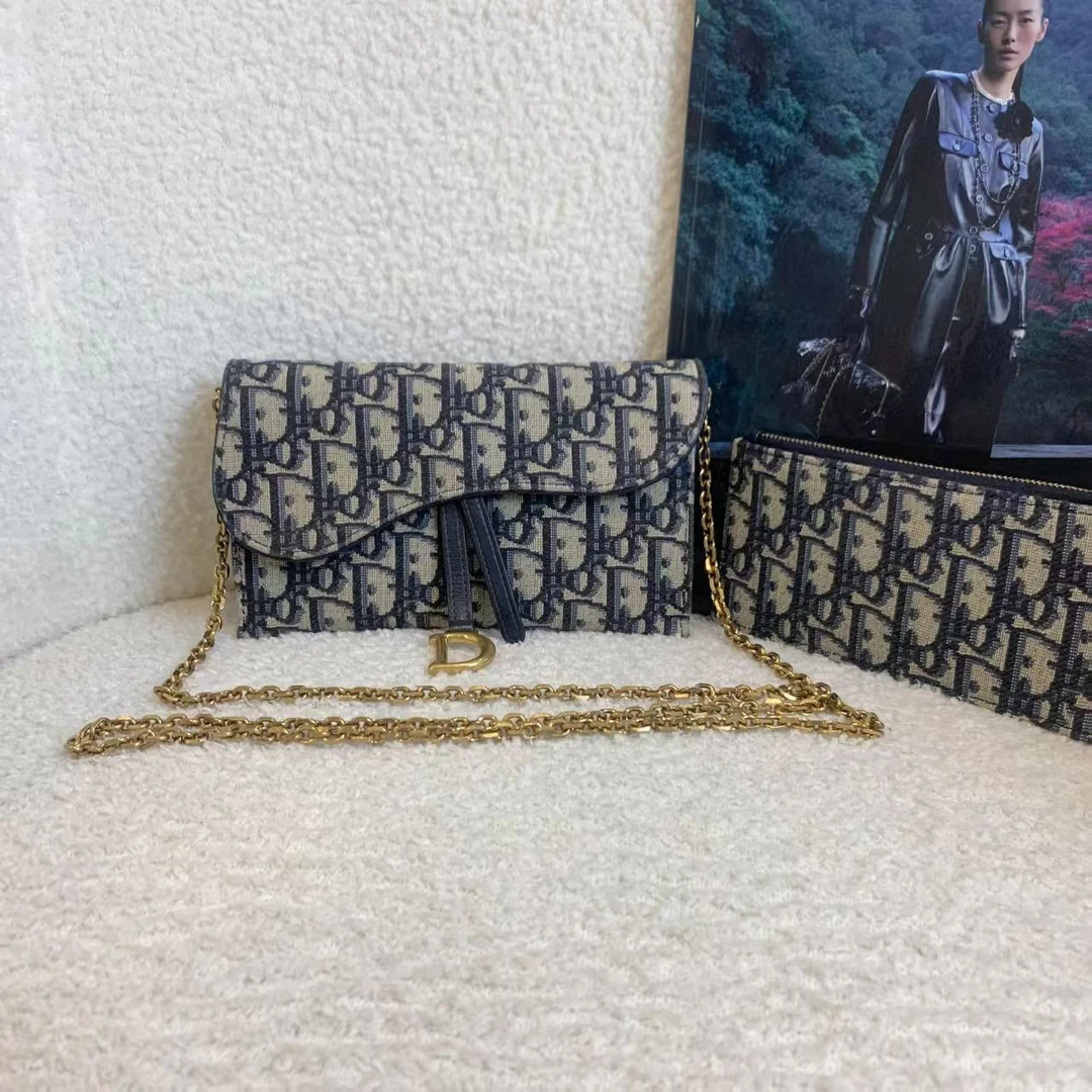 99新 DIOR/迪奥 壹臻/蓝色老花刺绣二合一woc 98072084