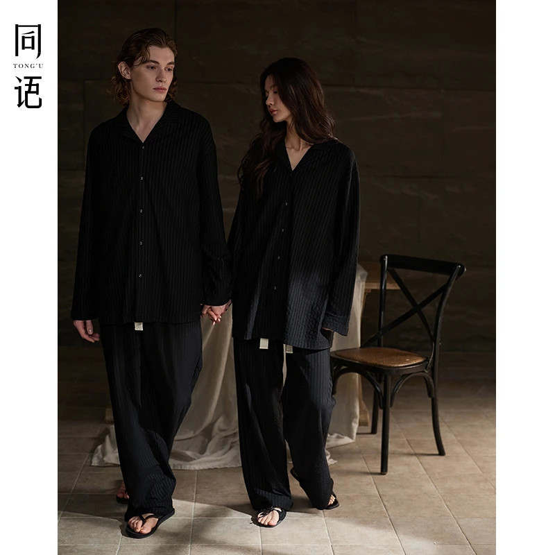 同语25年情侣睡衣春秋季柔软纯棉长袖条纹套装男女春夏新款家居服