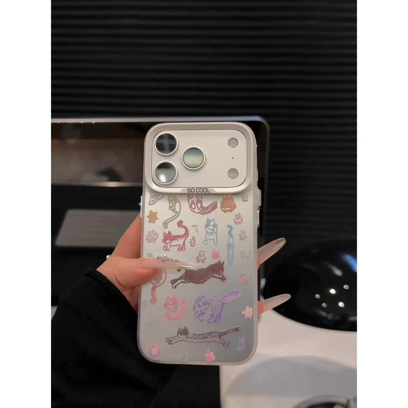 涂鸦线条猫咪适用苹果17pro手机壳16pm彩银华为p80荣耀oppo小米17