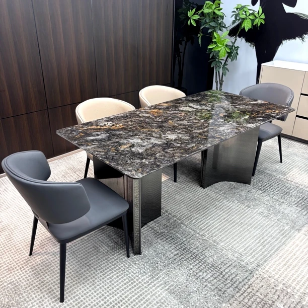 【铂金钻】奢石餐桌意式极简进口天然奢石餐桌五层封釉奢石桌椅定制