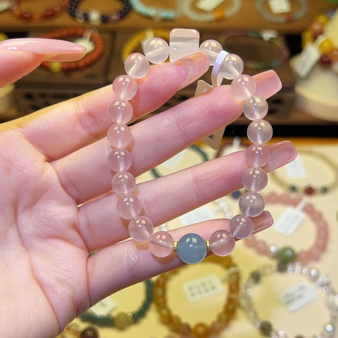 水晶手串银S925镀金镶嵌粉2003