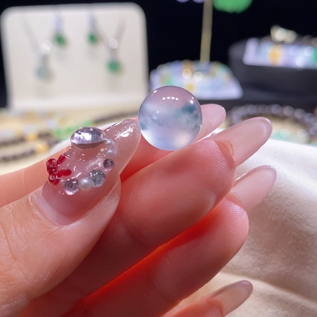 翡翠未镶嵌颈饰翡翠高冰木那飘蓝花珠