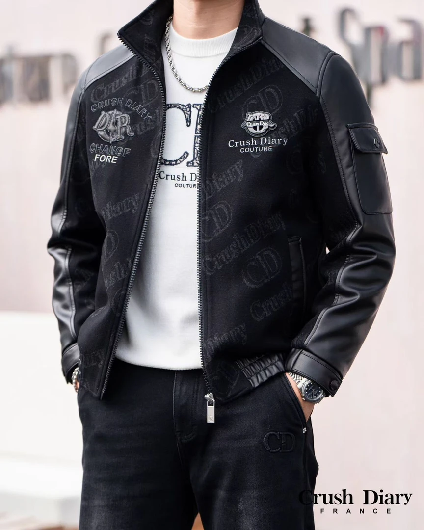 CD 白鸭绒羽绒服羊皮革拼接百搭休闲男装男翻领修身冬季时尚 9052