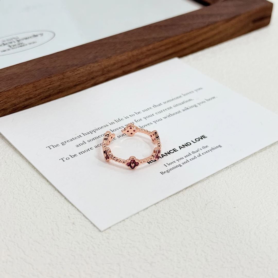 铜合金戒指 D-41玫瑰金彩色幸运四叶草精致百搭戒指