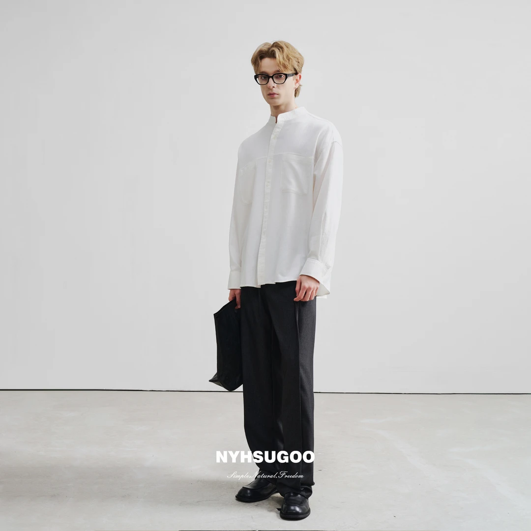 NYHSUGOO/南乙春夏25年亚麻料立领衬衫松弛感3560休闲长袖外套