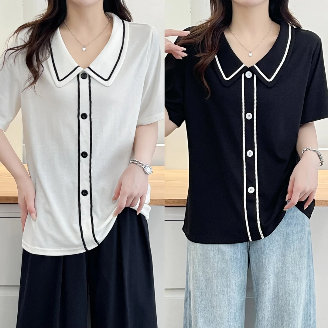 HUIZHIMEI/绘智美大码夏季洋气显瘦设计感小香风遮肚减龄短袖上衣