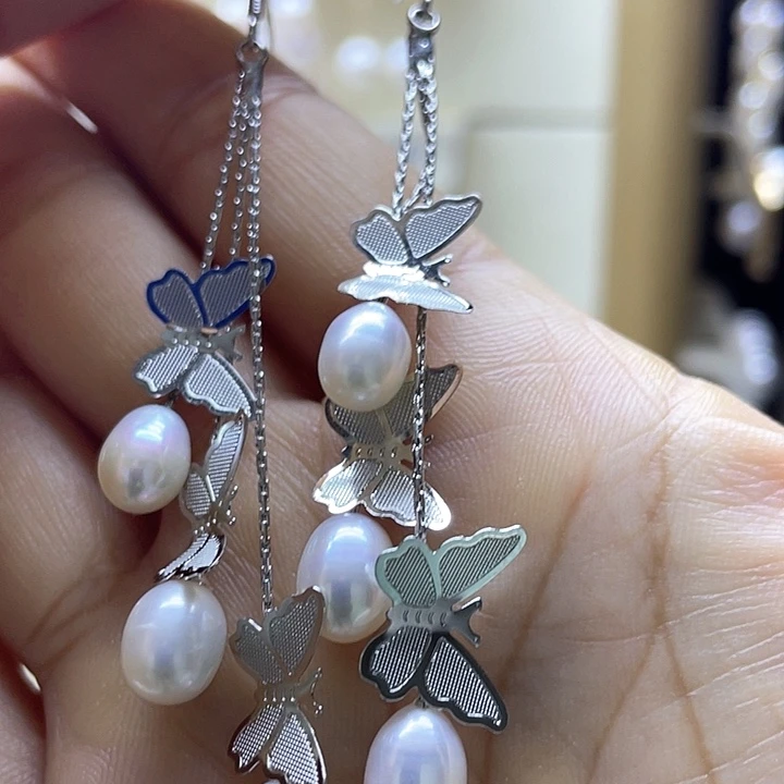 淡水珍珠耳饰银S925镶嵌