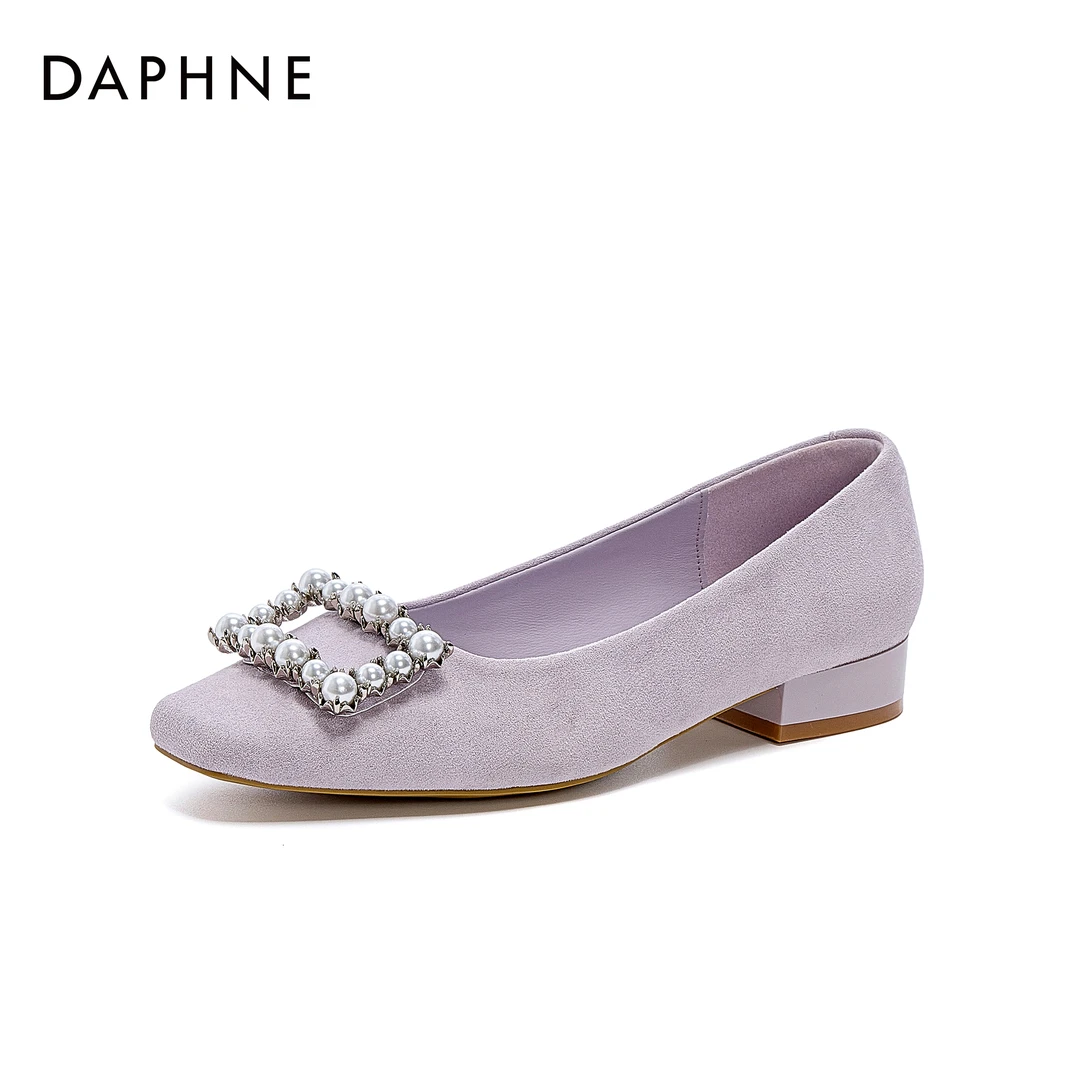 Daphne/达芙妮珍珠时尚浅口单鞋女百搭仙女温柔鞋低跟气质豆豆鞋