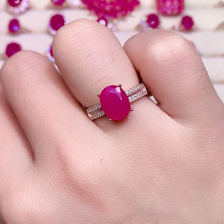 红宝石戒指银S925镶嵌