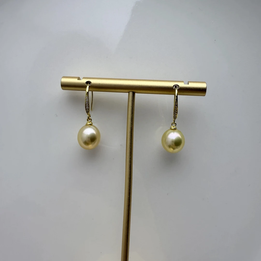 天然海水珍珠 金珍珠耳环