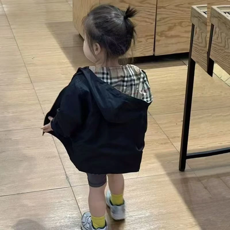 韩国童装儿童冲锋衣春秋装男女童时髦潮酷设计两面穿连帽风衣外套