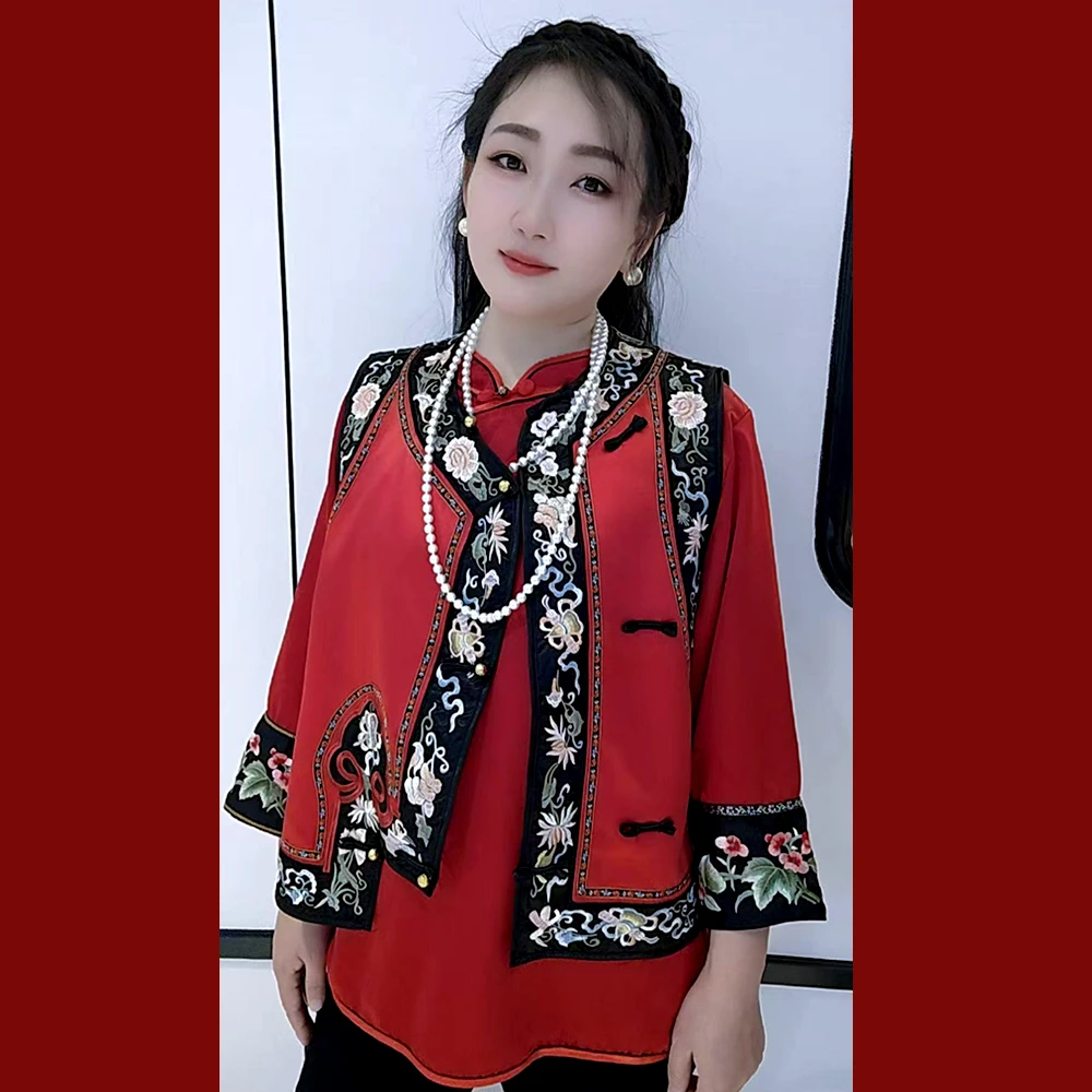 改良版原创新中式红色打底衫爆款中国风民族风