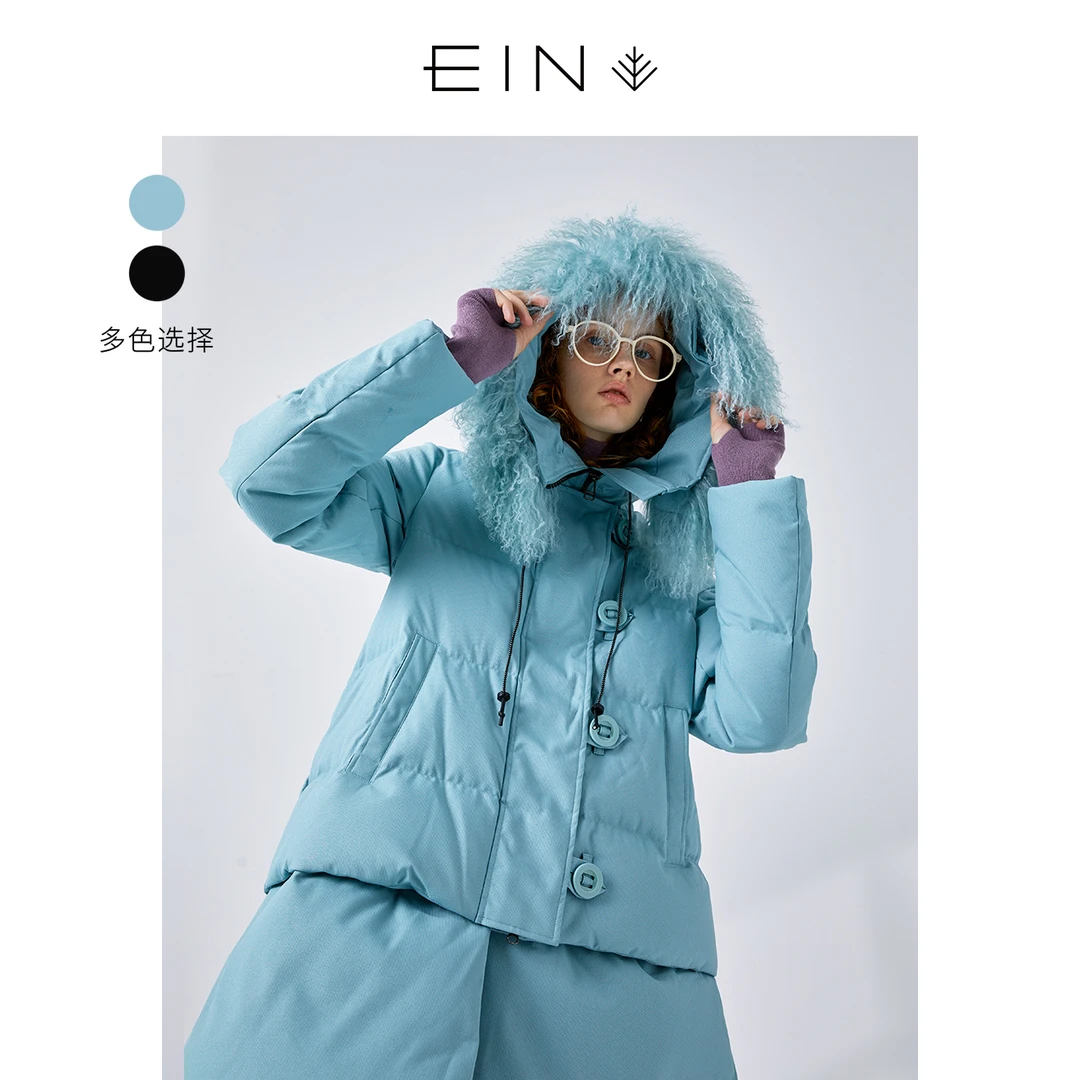 EIN/言美拉蓝复古文艺白鹅绒拼接可拆卸泡芙羽绒服女秋冬款