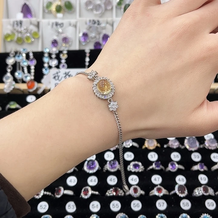 黄晶银S925镶嵌手链