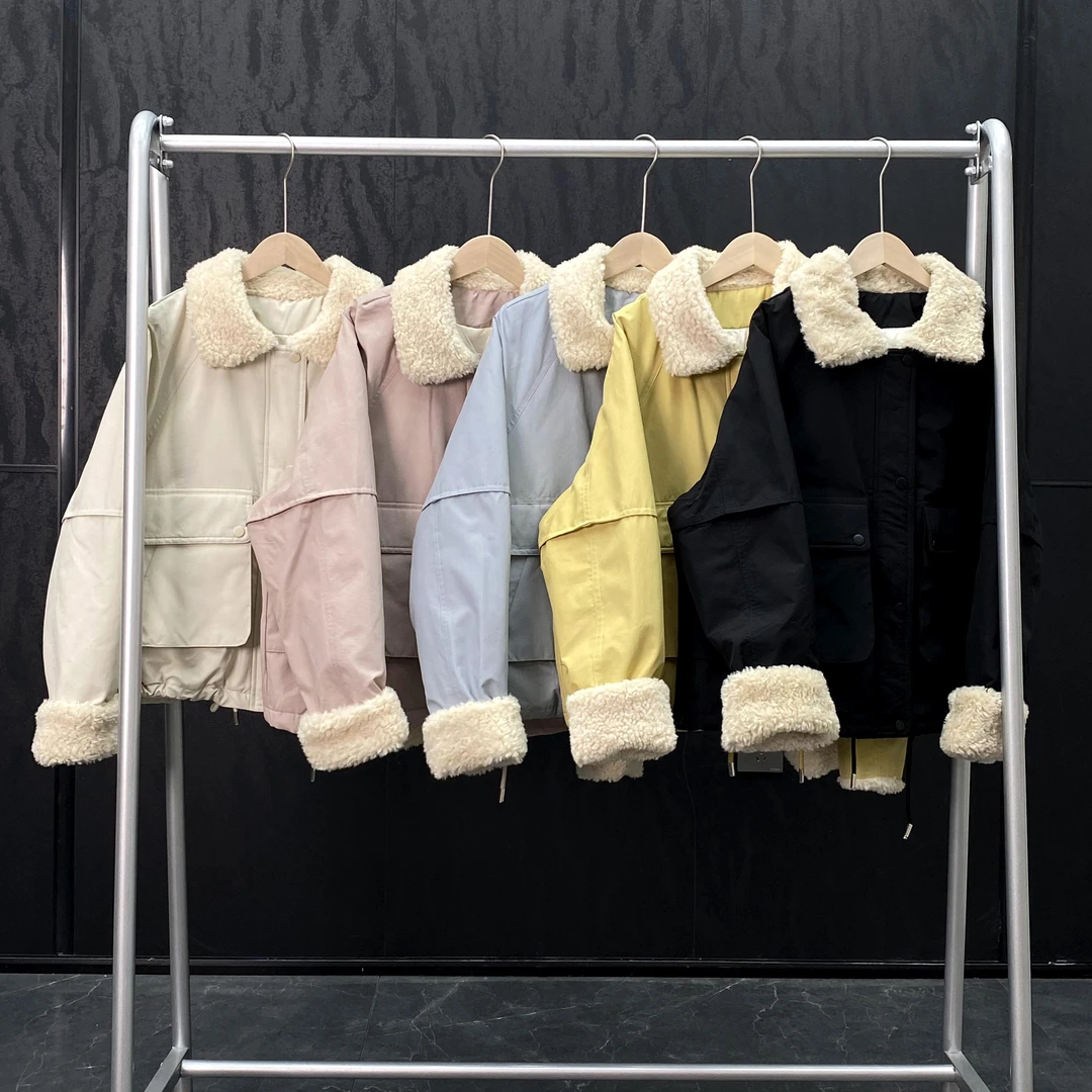 欧货2024冬款时尚洋气翻领大口袋加厚棉服女休闲百搭工装上衣632