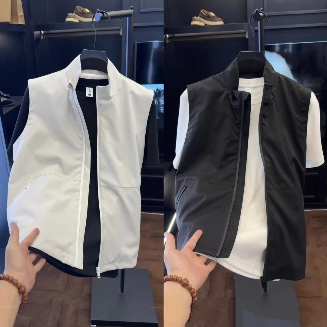 春秋新款高端立领拉链纯色休闲马甲男士痞帅商务穿搭修身坎肩马夹