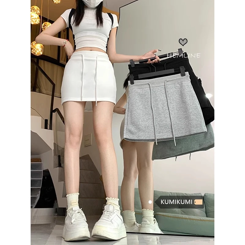 2025新款高腰有内里a字裙灰色运动短裙休闲裙女百搭显瘦清凉白色