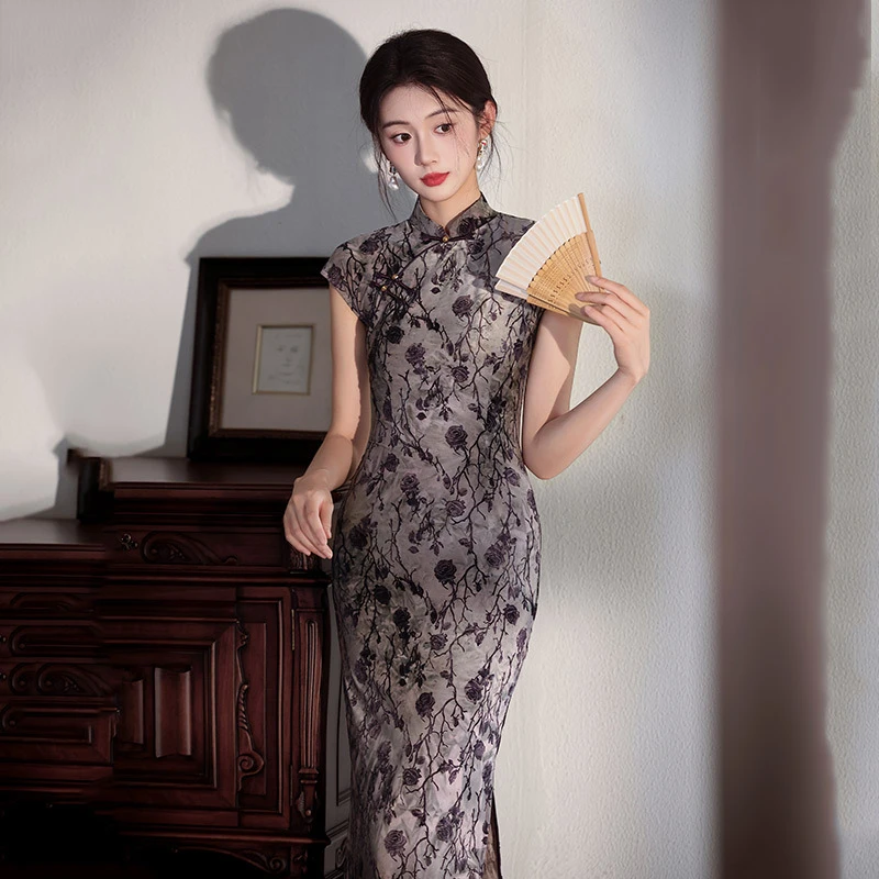 新中式花色复古旗袍2025夏季新款女气质显瘦国风日常可穿连衣裙夏