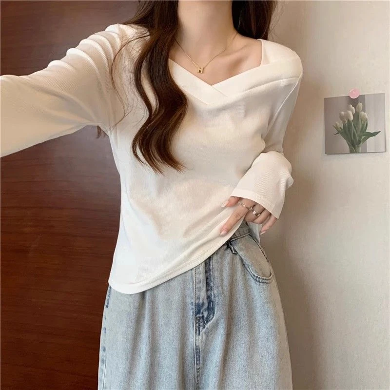 2025春秋季黑色修身显瘦设计感打底衫上衣ins小众洋气长袖t恤女