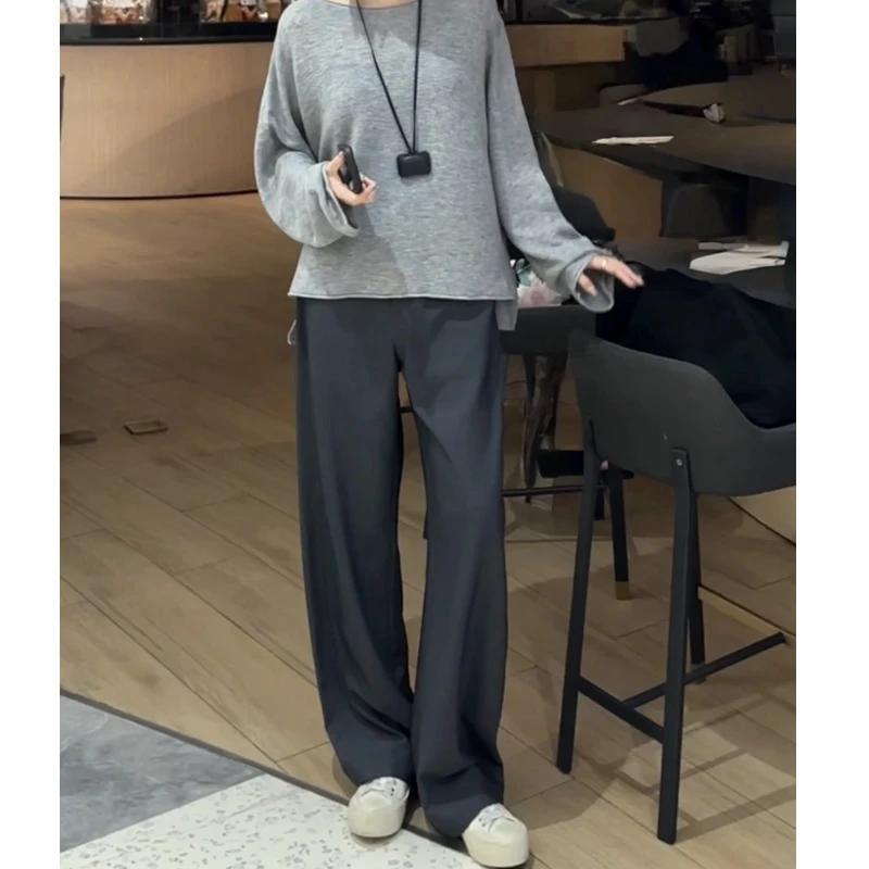 深灰色通勤风休闲裤女早秋新款大码胖mm松弛感时尚百搭垂感阔腿裤