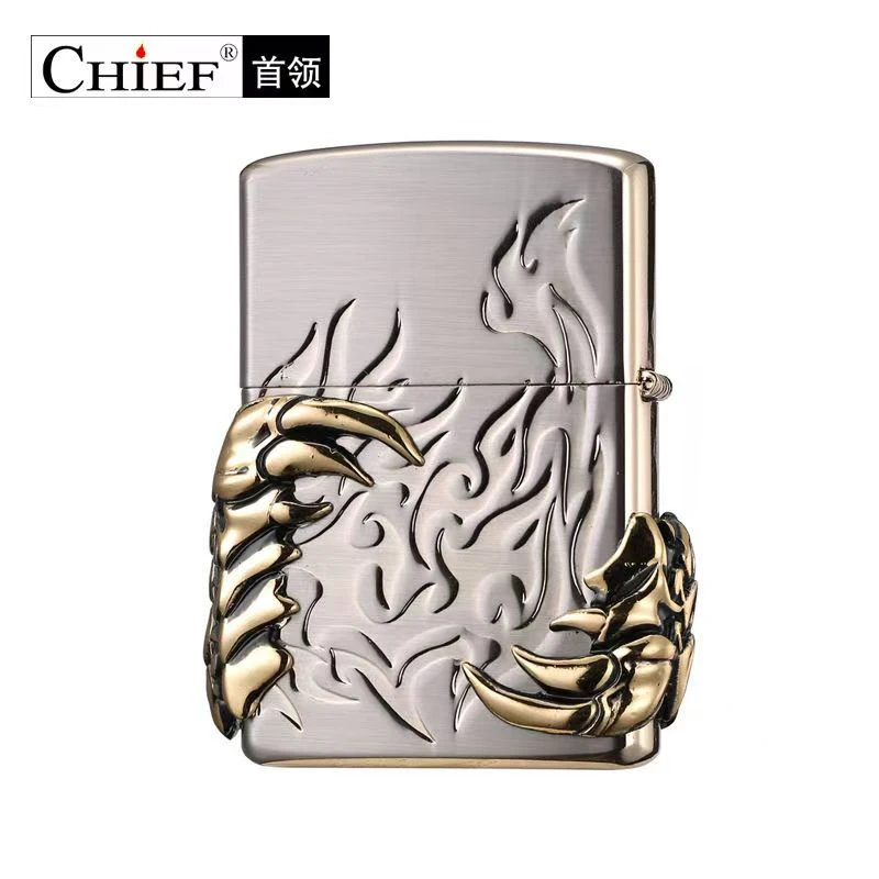 CHIEF/首领CHIEF/首领龙爪防风煤油打火机男士银色创意打火机