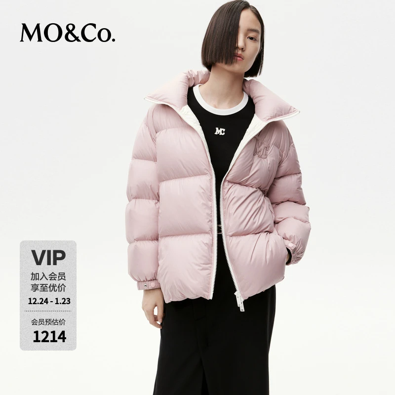 MOCO羽绒服无氟防水面层轻暖高领高蓬松短款宽松面包服MBC4EINK08