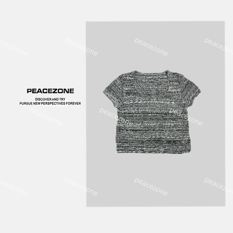 Peacezone 亚麻+棉 春季法式镂空U领毛织/N6107