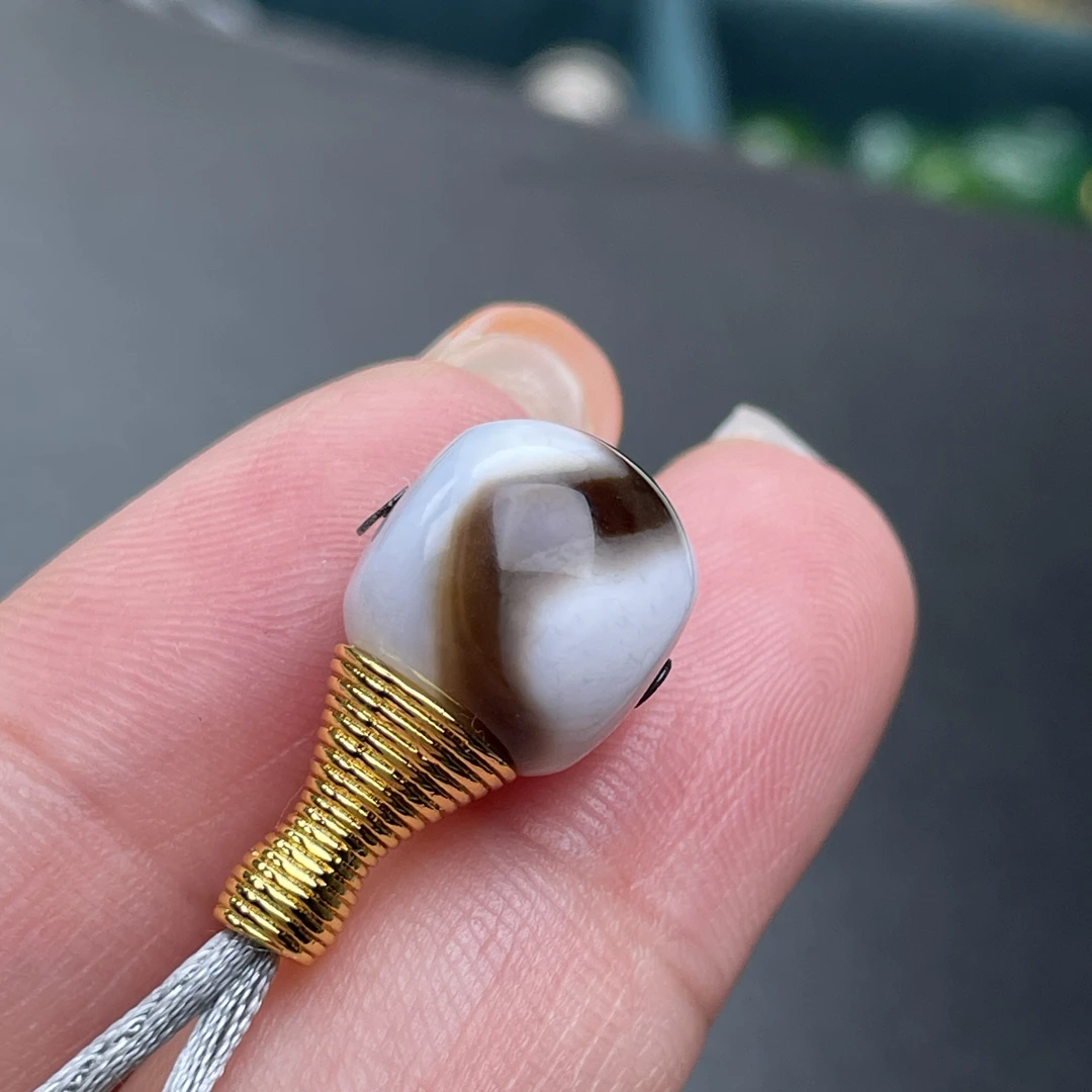 珠改白化料粽色系虎牙图腾三通尺寸10mm文玩菩提百搭配饰