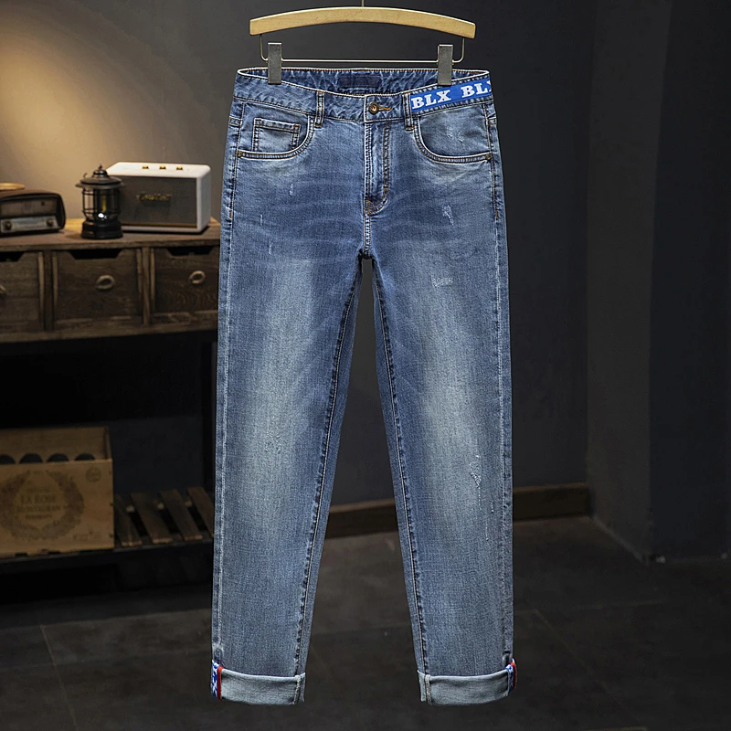 夏季中蓝直筒男牛仔裤薄款弹力休闲男秋冬蓝色精致韩风时尚