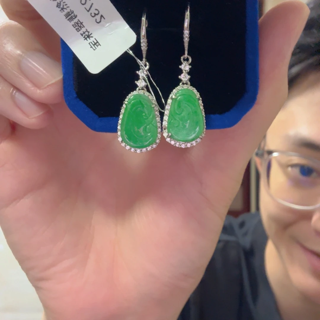 翡翠银S925镶嵌耳饰耳饰
