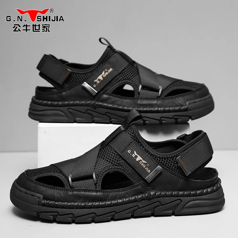 公牛世家一脚蹬凉鞋男士夏季外穿防滑开车软底户外运动休闲沙滩鞋
