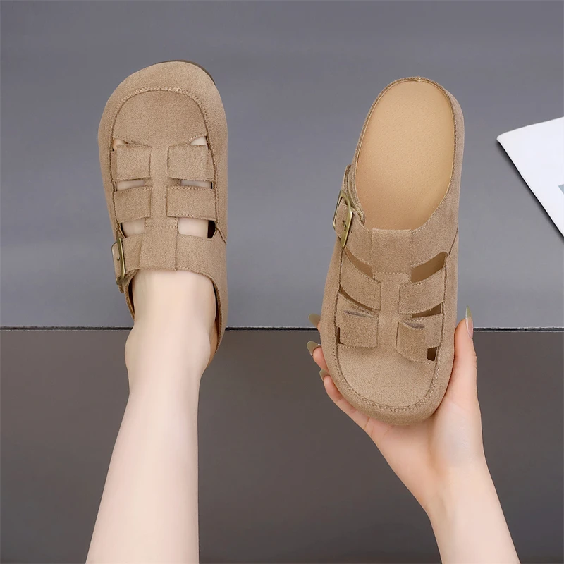 包头复古编织镂空半拖鞋女2025春夏新款镂空时尚懒人舒适外穿凉拖