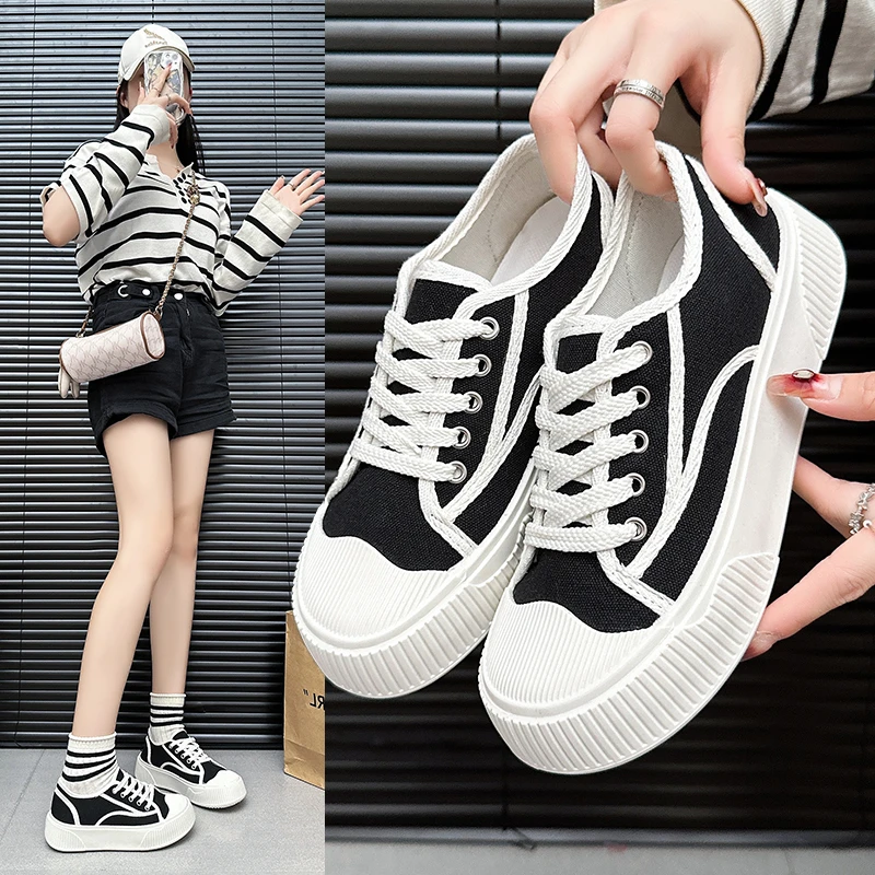 薄款帆布鞋女ins潮2025年春季新款百搭帆布鞋厚底休闲板鞋女Z6232