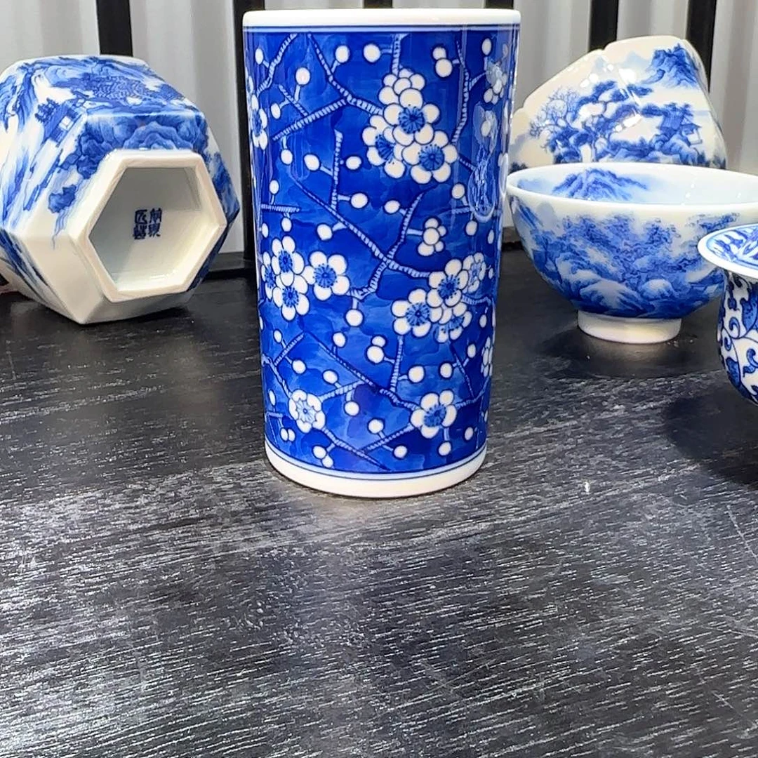 陶瓷摆件冰梅直筒主人杯