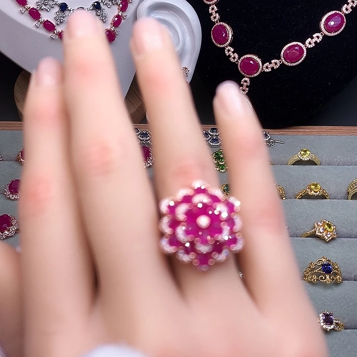 红宝石戒指银S925镶嵌