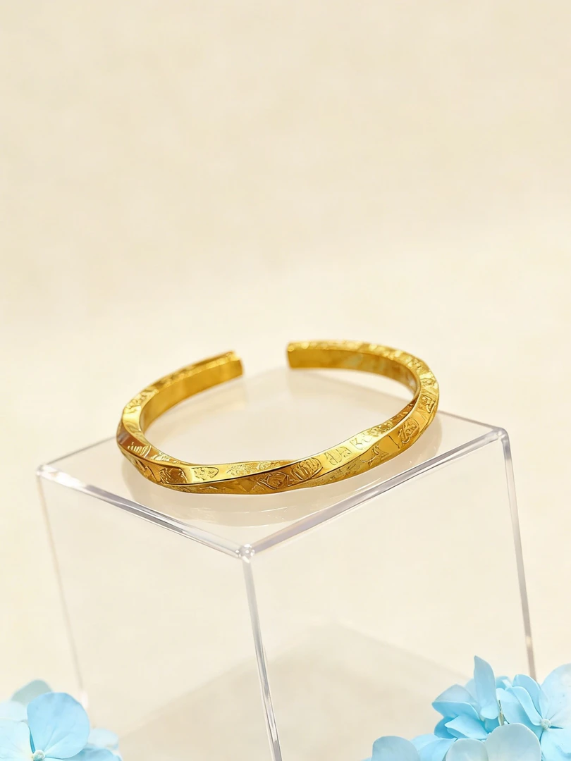 铜合金手镯 里外一色实心不掉色纽带吉言镯手工款气质轻奢B0011