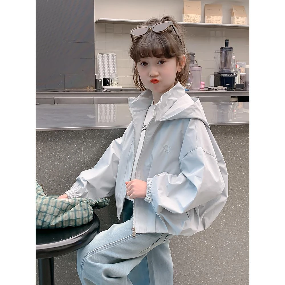 女童秋装外套2025新款洋气时髦大童连帽上衣女孩春秋季夹克儿童装