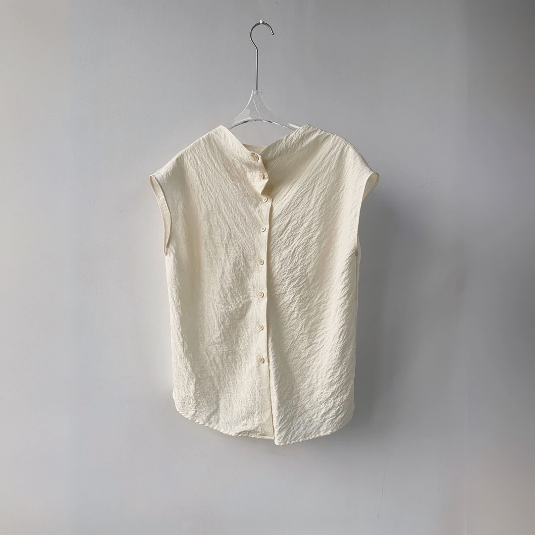 （78%桑蚕丝无袖）夏季白色气质衬衫纯色上衣女款衫时尚宽松复古