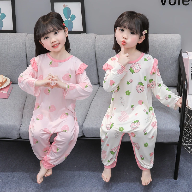 儿童连体睡衣婴儿宝宝夏新款防着凉女童莫代尔春秋长袖薄款女宝宝