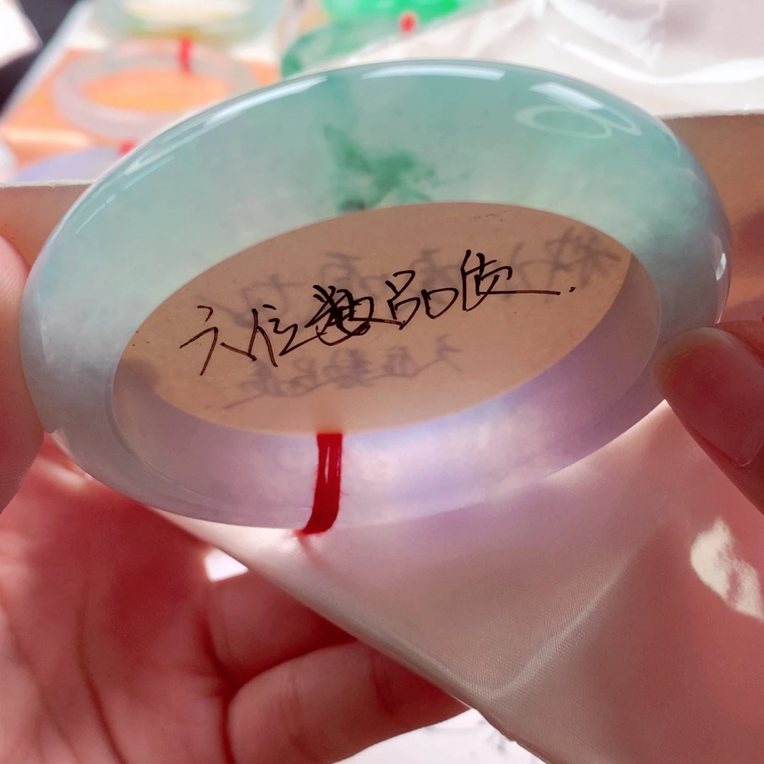 翡翠未镶嵌手镯师妹59.2三彩冰春彩冰胶一致（3号）