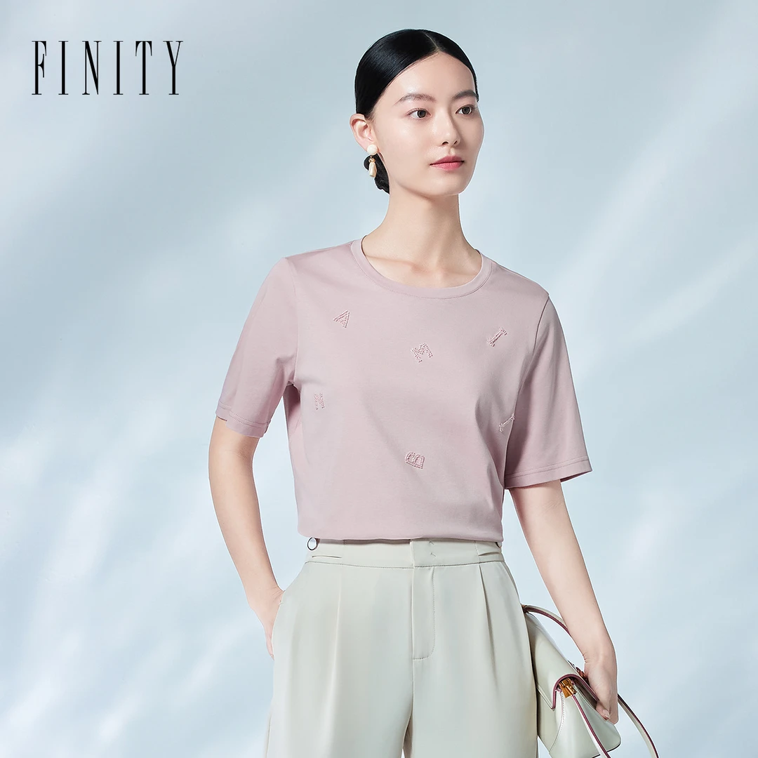 FINITY菲妮迪T恤时尚休闲百搭女士夏季春夏简约圆领纯色舒适透气