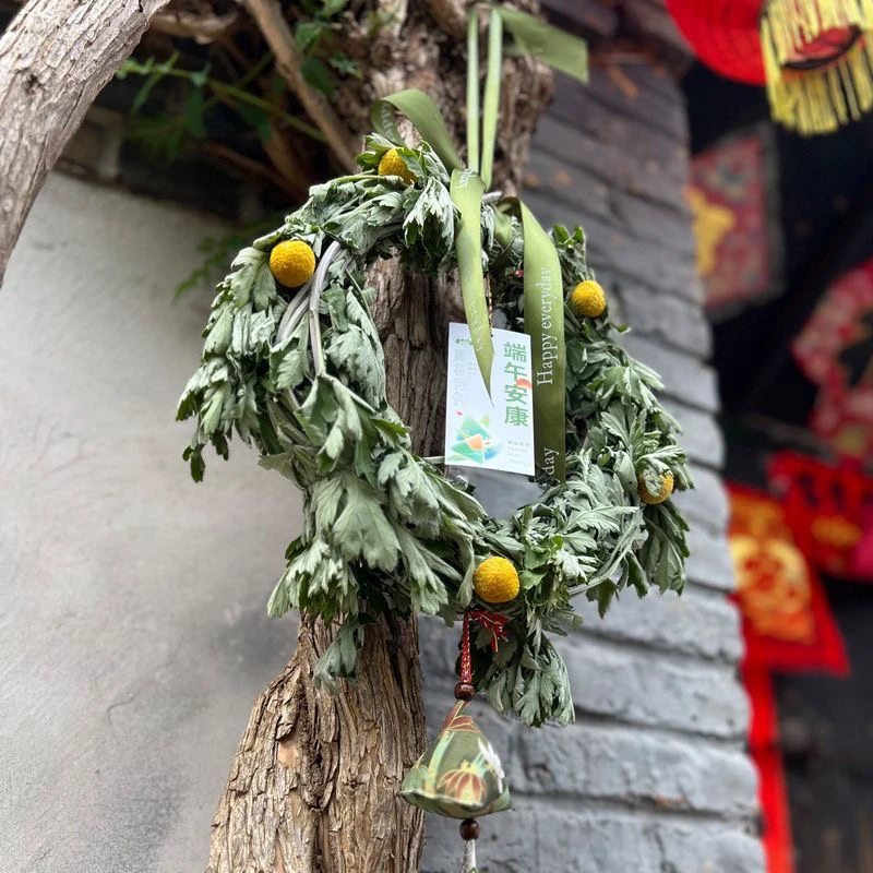 成品顺丰发货端午节门挂装饰鲜艾草花环挂件室内挂饰手工端午安康